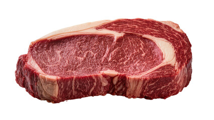 Obraz premium Raw marbled ribeye steak with thick fat cap, isolated on transparent background