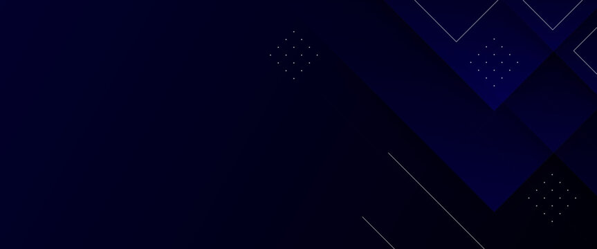 Dark blue abstract geometric background with diagonal shapes, tech lines, and dot grids for banner and presentation template