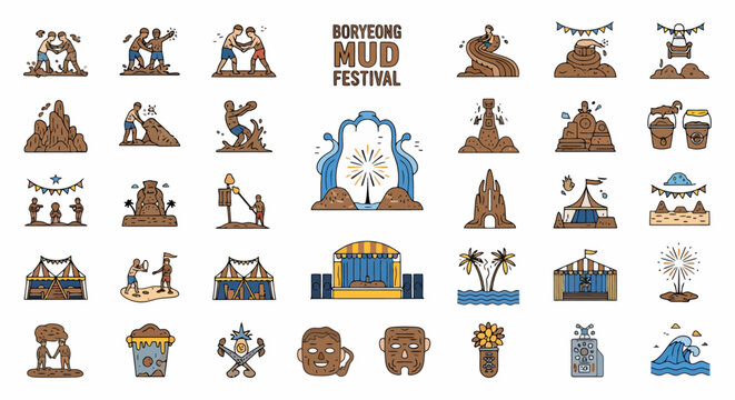 Boryeong Mud Festival Collection Icons.