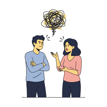 Couple arguing, misunderstanding, emotional conflict, stressed conversation, relationship problems