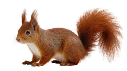 Red squirrel with bushy tail, isolated on transparent background © Constantin