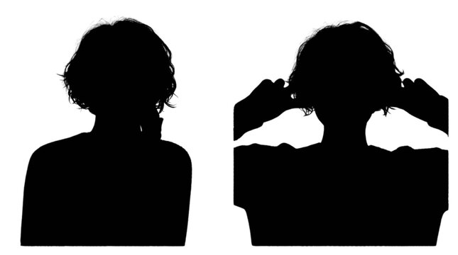 Silhouette of person covering ears looking frustrated or annoyed isolated on transparent background, Vector