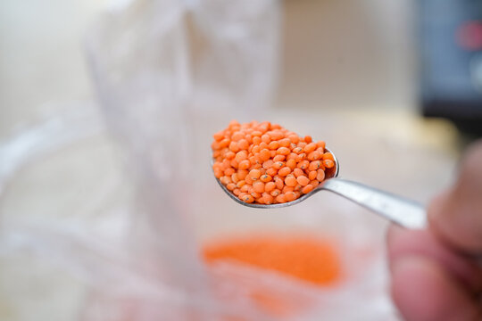 Masoor Dal (Red Lentils) Close-Up Background, Premium Quality Masoor Dal Macro Image