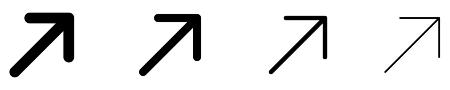 Set of arrow icons pointing up and right, symbol of navigation and direction. Vector illustration.