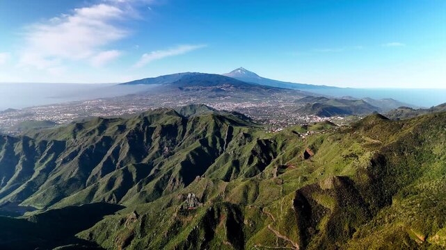 Aerial view of Pico del Ingl&eacute;s towards Mount Teide, Anaga, Tenerife