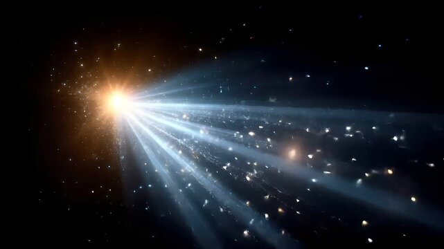 Space universe exploration, fantasy, mysterious. A vivid digital artwork depicts a celestial scene. A bright, radiant light source radiates from the center.