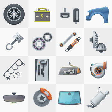 Auto spare parts flat icon in set
