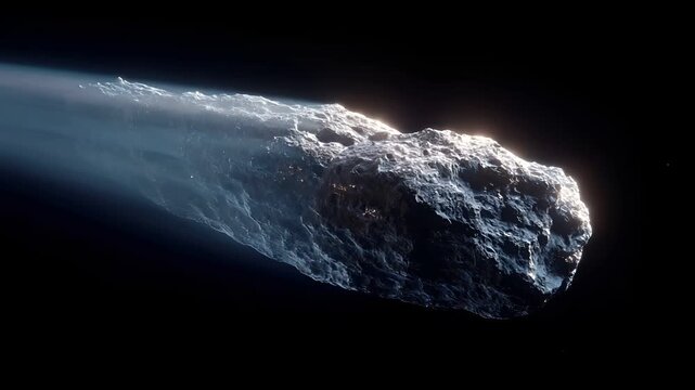 Space universe exploration, fantasy, mysterious. A detailed, highresolution digital artwork depicts a celestial object, likely a meteor or comet, against a dark background.