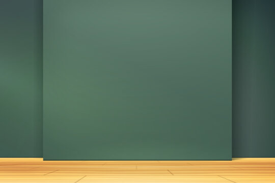 green empty wall with wooden floor stage
