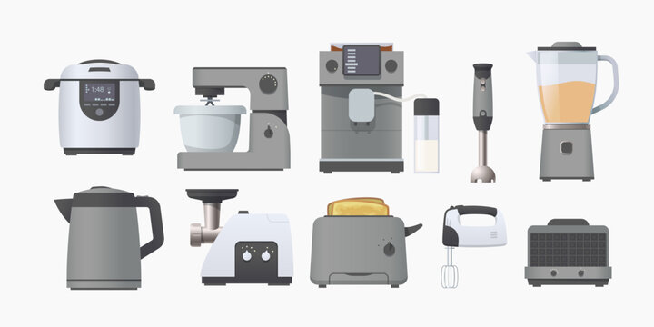 kitchen appliance isolated in set on white