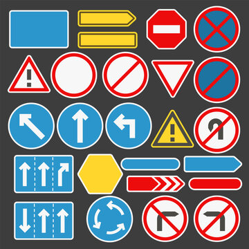 Traffic signs in set on dark back