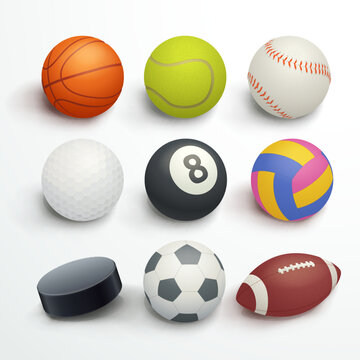 set of various sports balls on white