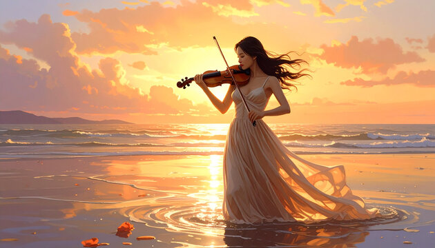 Ocean Sunset Violinist