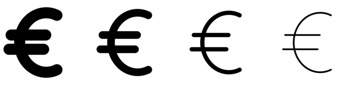 Set of euro sign icons, symbols for finance, money, and currency. Vector illustration