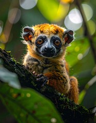 Fototapeta premium Ring-tailed lemur sitting on branch.