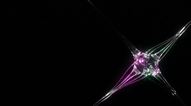 Luxury ambient technology wallpaper: translucent magenta and emerald light paths with delicate chromatic dispersion.