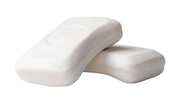 Two bars of white soap in stack isolated with clipping path in png file format