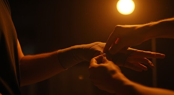 Duas m&atilde;os interagindo em luz fraca com fundo iluminado