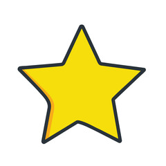 Obraz premium A simple yellow five pointed star icon with dark outline.