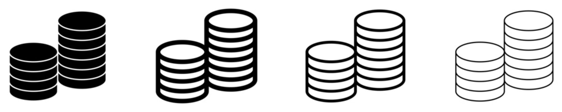 Set of coin stack icons, symbols for money, finance, savings, investment, economy, and business. Vector illustration
