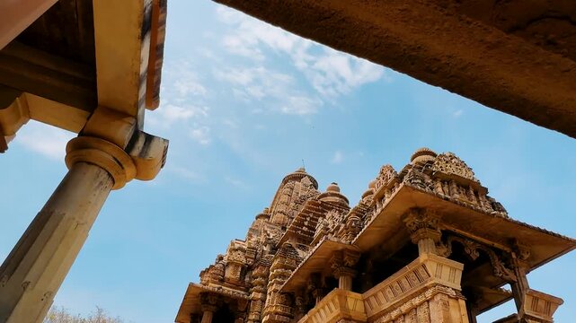 Khajuraho. Chaunsat Yogini Temple. Dedicated to the goddess Kali. Unesco World Heritage Siteing bas relief panorama, Lakshmana Temple, Khajuraho, India. Unesco World Heritage Site