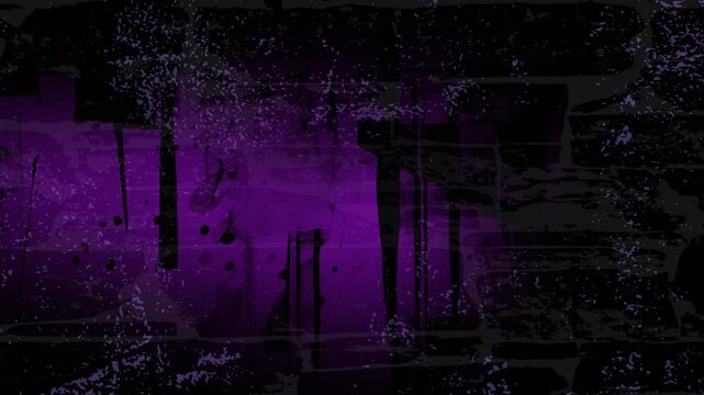 Animated abstract grunge background with purple geometric shapes, black noise and glitch effect. Dark cyberpunk texture with distortion, looping animation for design and backgrounds.