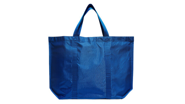 Blue woven polypropylene shopping bag with handles, isolated on transparent background