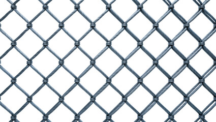 Fototapeta premium Close-up of a tightly woven metal safety net, isolated on transparent background