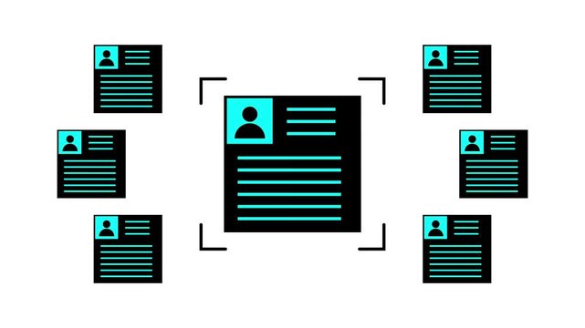 Minimalist motion graphics of selection process from multiple profile icons on a white background. 4k animation 
