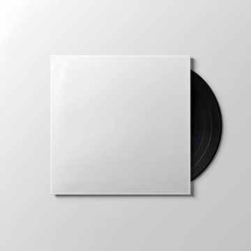 Blank white vinyl record sleeve with black LP mockup - Minimalist retro music album - Presentation cover template