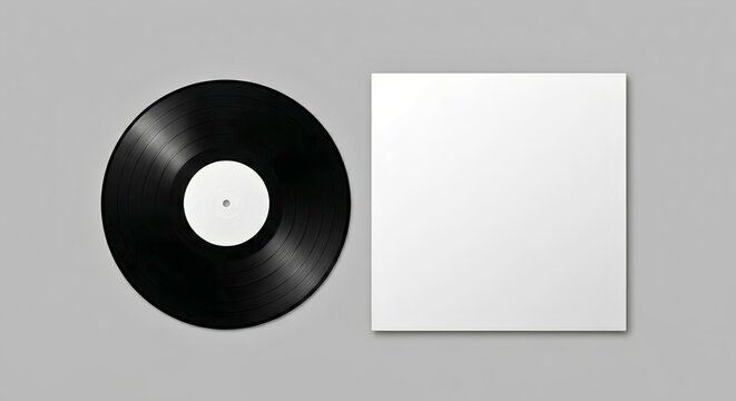 Blank white vinyl record sleeve and black LP mockup - Minimalist retro music album - Presentation cover template