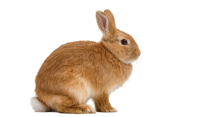 Obraz premium Fluffy ginger rabbit sitting attentively, isolated on transparent background
