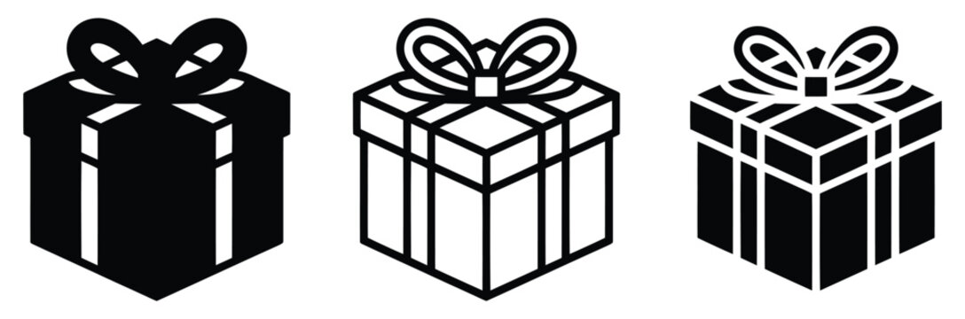 Gift boxes with ribbons and bows in black and white for presents and celebrations on adobe stock and shutterstock