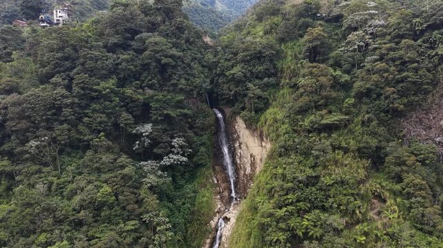 Aerial View of Manto de la Novia Waterfall in Ecuador