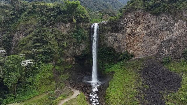 Aerial View of Manto de la Novia Waterfall in Ecuador