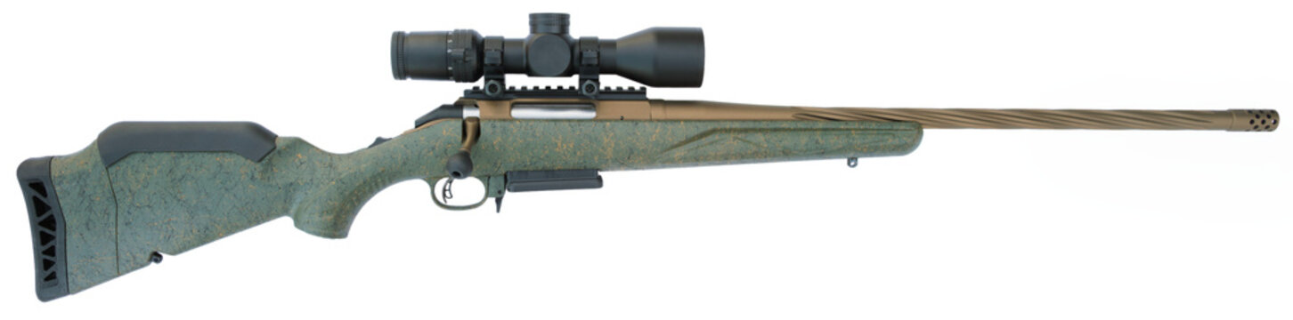 Bolt action rifle with a spirtal fluted barrel and polymer stock