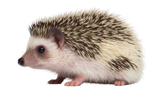 Small African pygmy hedgehog with spiky quills, isolated on transparent background