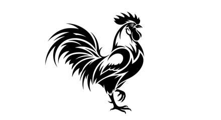 Stylized black rooster silhouette vector illustration on white background © gambar