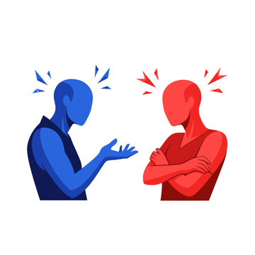 Conflict & Disagreement: Blue vs. Red Figures Arguing and Frustrated