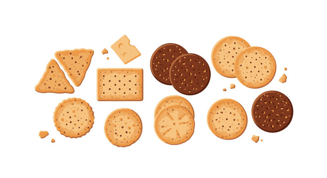 Assorted Crackers and Biscuits Collection on White Background