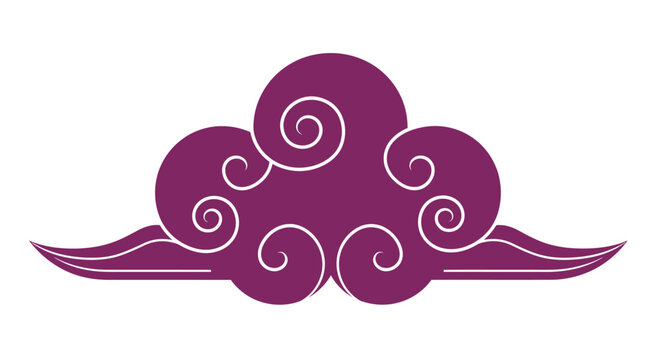 Purple traditional oriental cloud with white decorative swirls on white background.