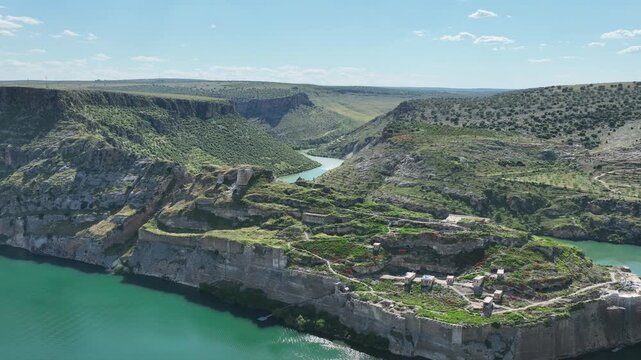 Drone Aerial View of Rumkale in Gaziantep, Turkey
