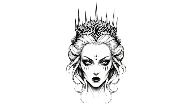 Dark fantasy queen with a crown and dramatic makeup