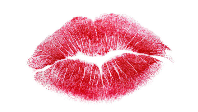 Red lipstick kiss mark, isolated on transparent background