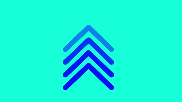 Five green upward pointing arrows stacked vertically on a blue background, representing progress, growth, or direction