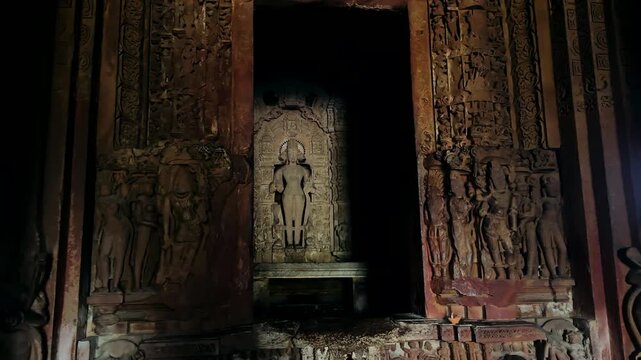 Khajuraho. Chaunsat Yogini Temple. Dedicated to the goddess Kali. Unesco World Heritage Siteing bas relief panorama, Lakshmana Temple, Khajuraho, India. Unesco World Heritage Site