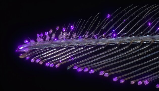 Vibrant Close-up of Many Colorful Magical Particles on Fish Fin Under Dark Background