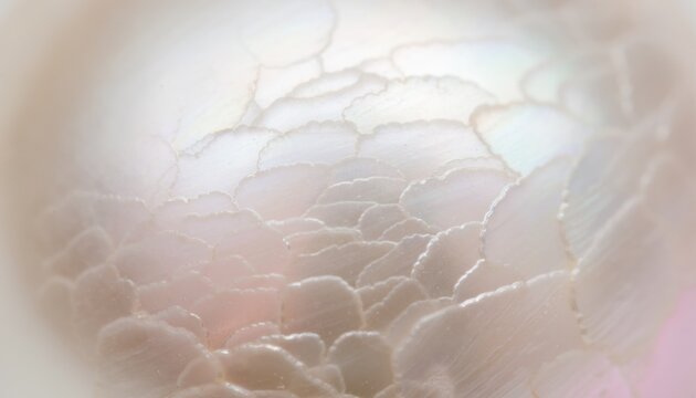 Close-Up Abstract Background of Iridescent Shell Texture with Delicate Patterns and Soft Color Gradients