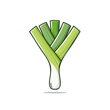 Green vegetable leek cartoon drawing isolated on white background