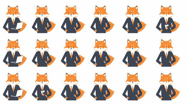 Fox wearing business suit sitting down.